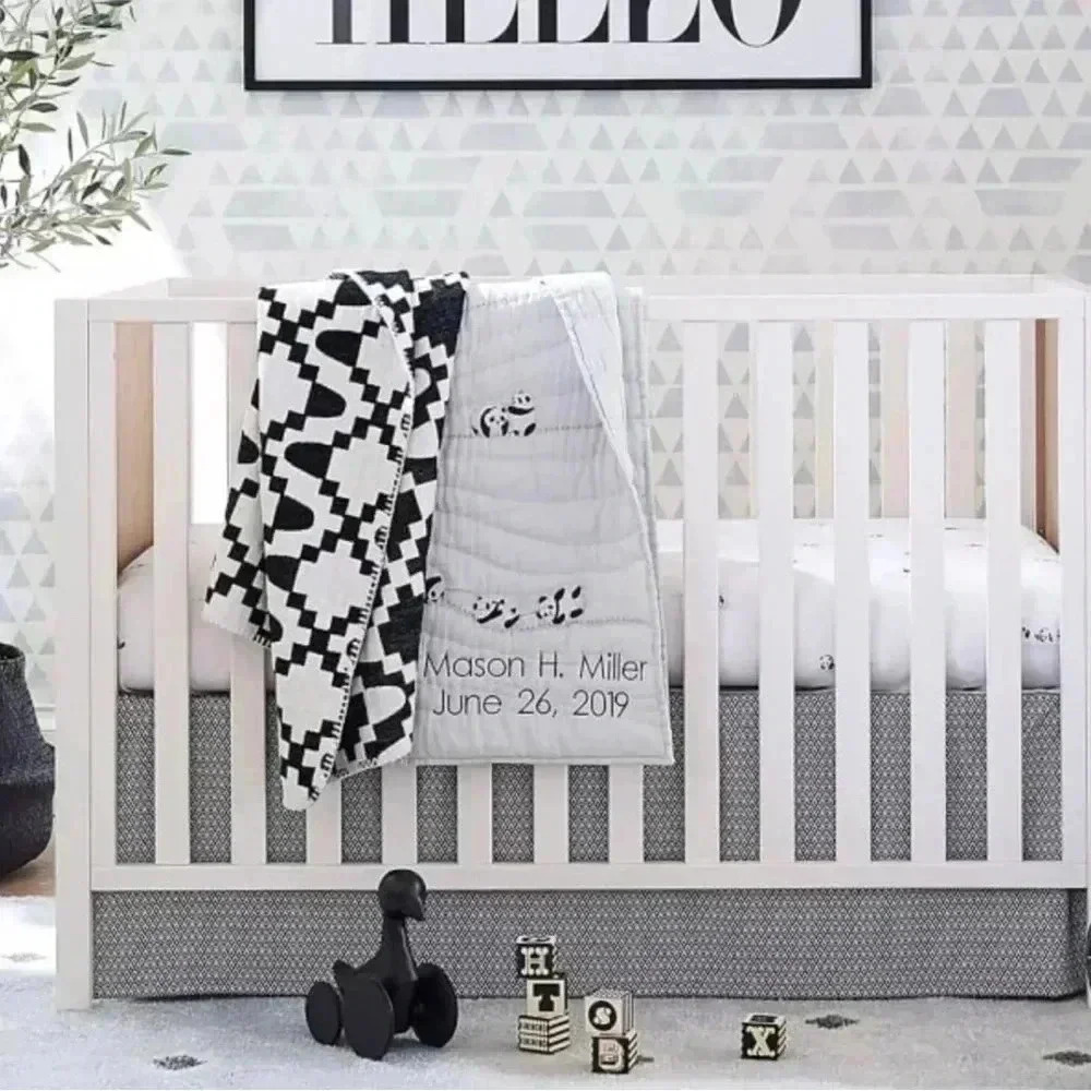 POTTERY BARN BABY KIDS GEO JACQUARD CRIB BED SKIRT Black White NEW